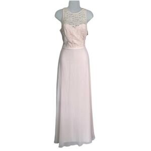 NWT BILL LEVKOFF Blush Pink Sleeveless Lace Halter Neck Floor Length Gown